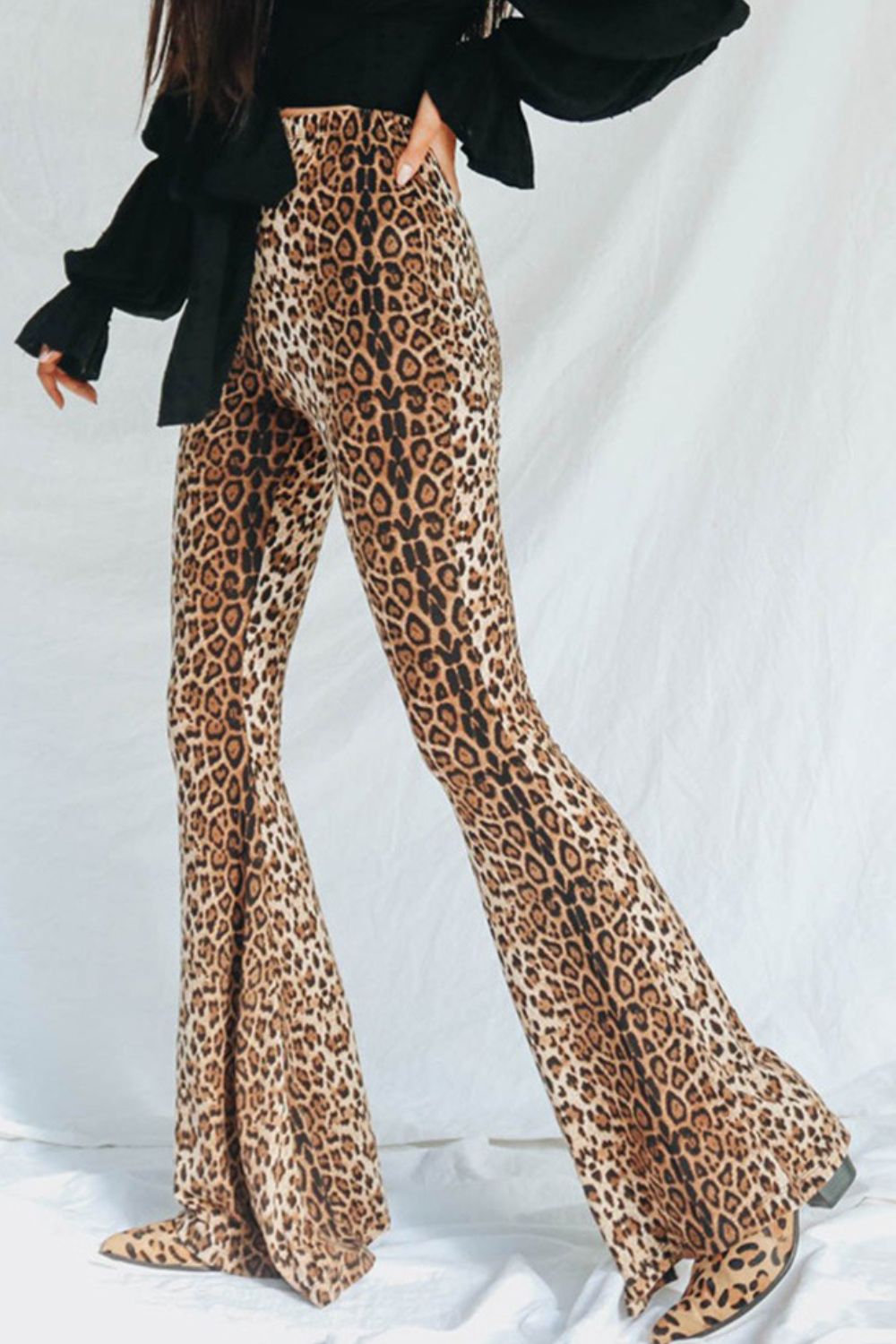 Animal print flare fashion trousers