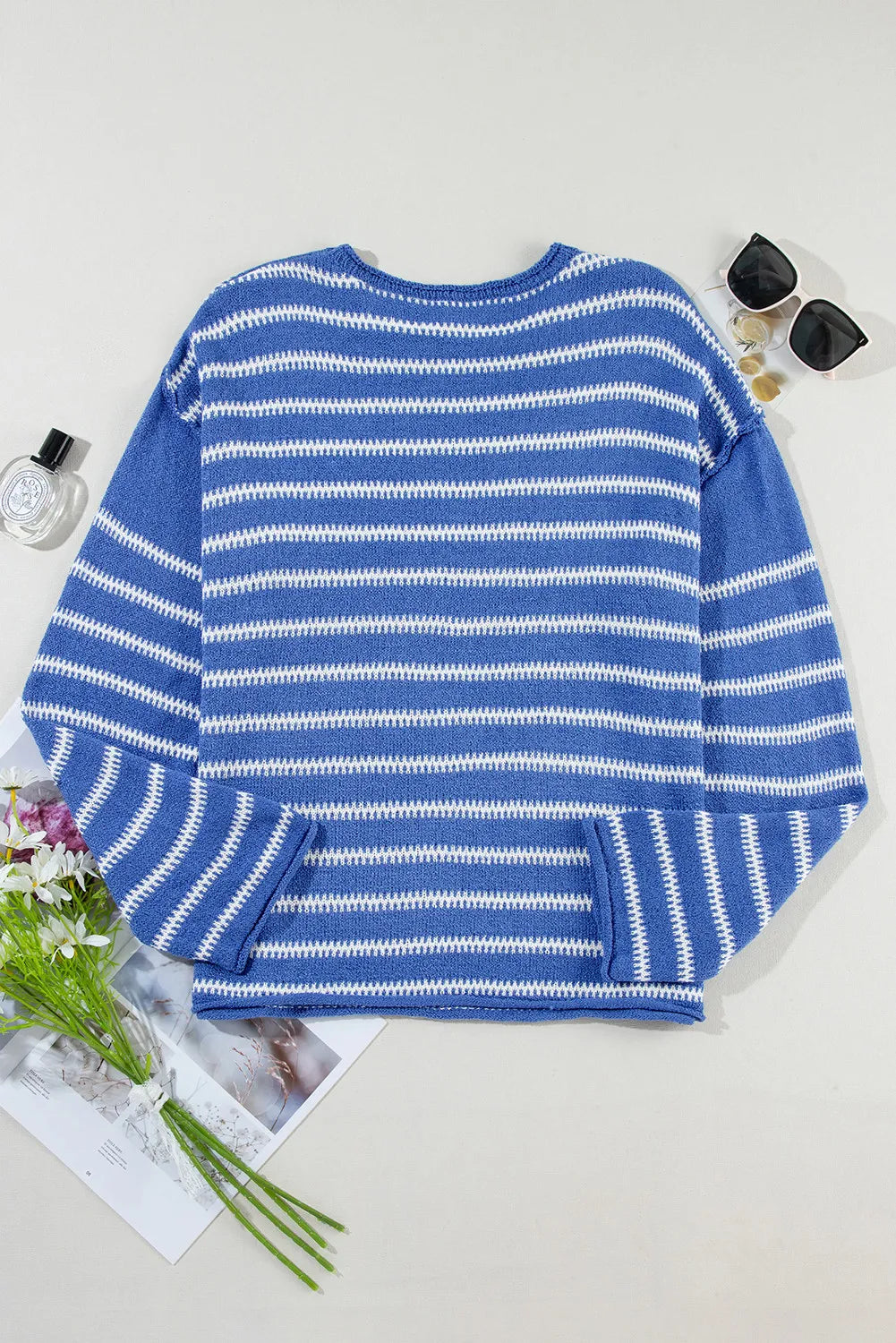 Striped Round Neck Dropped Shoulder Sweater