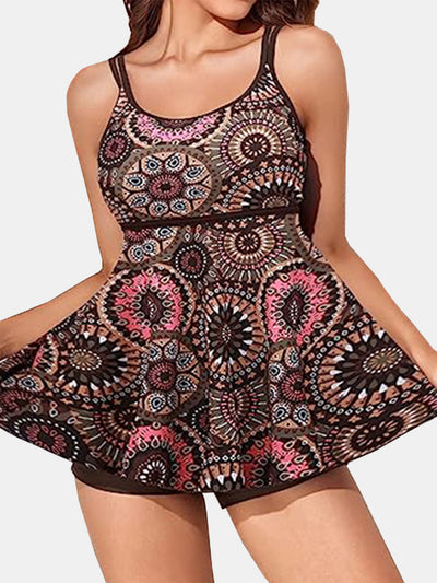 Printed Scoop Neck Two-Piece Swim Set