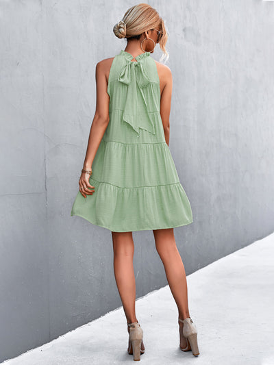 Tie Back Mock Neck Tiered Dress